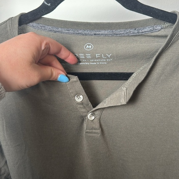 Men's Free Fly Apparel Olive Long Sleeve Button Casual Comfort Adventure Tee Med - Picture 3 of 7